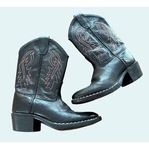 OLD WEST Kids Youth Cowboy Western Boots Black Pull On Size 9.5